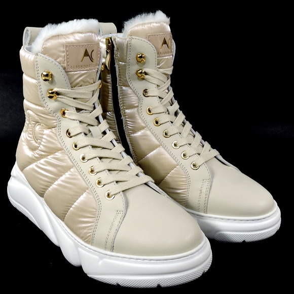 ALBERTO CICCIOLI 🇮🇹 WOMEN'S OFF WHITE LEATHER WINTER FASHION ANKLE BOOTS - Picture 2 of 9